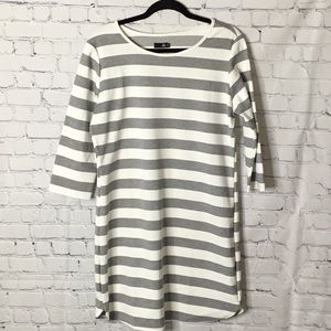 & Gray and Cream Knit Stripe Dress